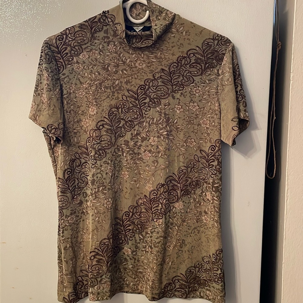 VINTAGE JEFFREY‎ CRAIG GREEN/BROWN FLORAL BLOUSE